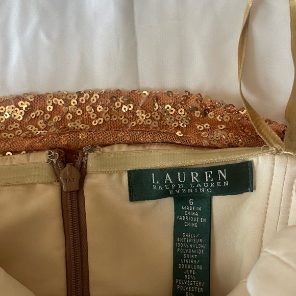 LAUREN By Ralph Lauren Evening Gold Sequin Gown | Size 6 - Picture 7 of 9